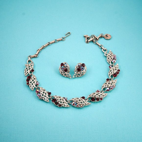 Lisner Rhinestone Necklace & Earrings, Vintage Rhinestone Jewelry - Picture 4 of 10